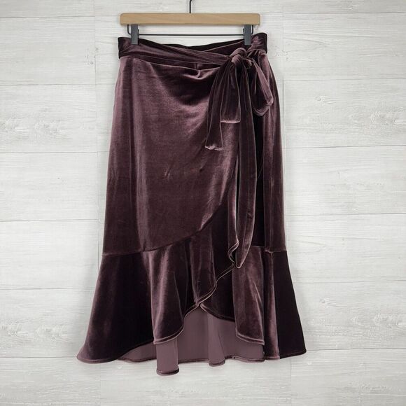 Gap Velvet Wrap Midi Skirt Size Small Vamp Red Tie Waist Ruffle‎ Elastic Waist - Picture 2 of 15